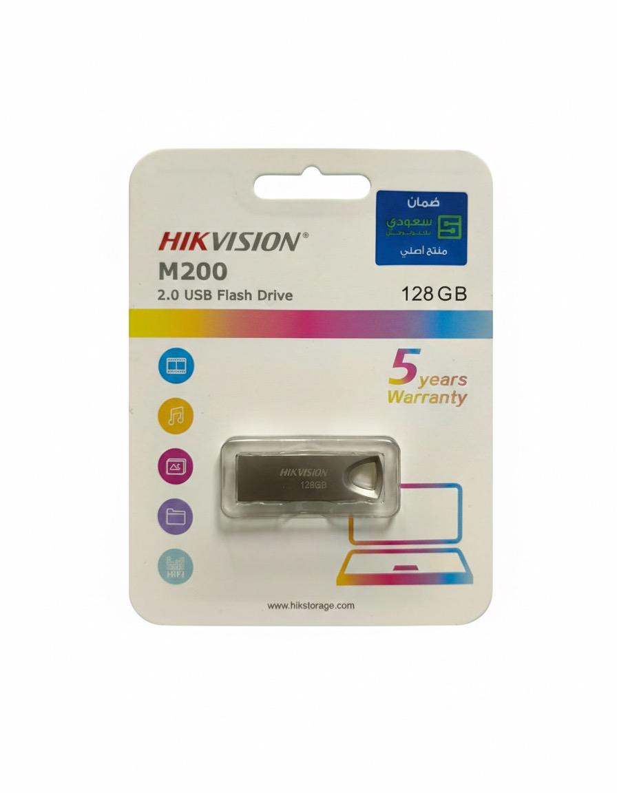 HIKVISION,USB 3.0 flash drive, silver metal,high-speed transfer,128GB capacity,5-year warranty.